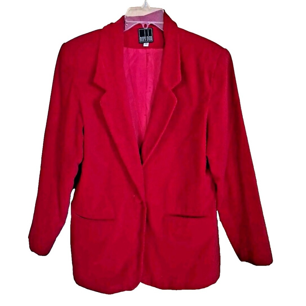 Mark Alan Blazer Size 10 Red Velvet‎ Black Dots One Button Lined Fall Attire